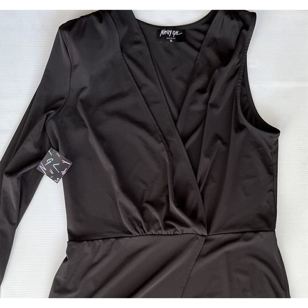 Nasty Gal Black Jersey One Sleeve Plunging Wrap Dress Size XL - Picture 3 of 10